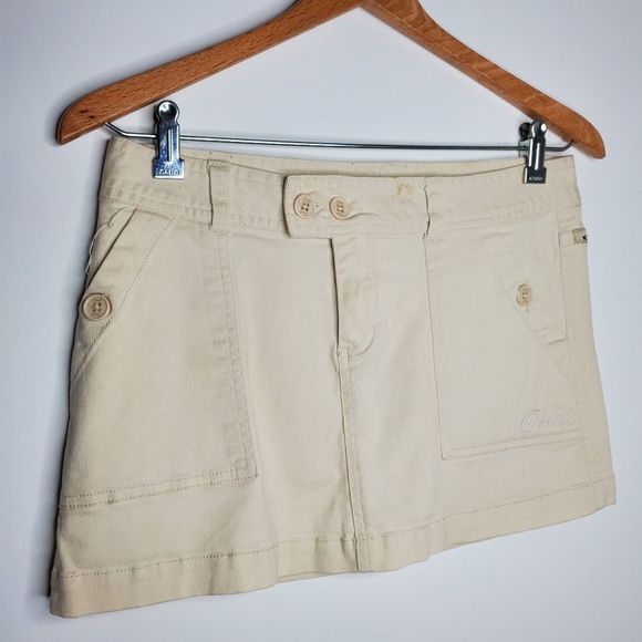 Vintage 00s Y2K O'Neil Super Short Mini Micro Low Rise Khaki Cargo Skirt Size S - Picture 3 of 6
